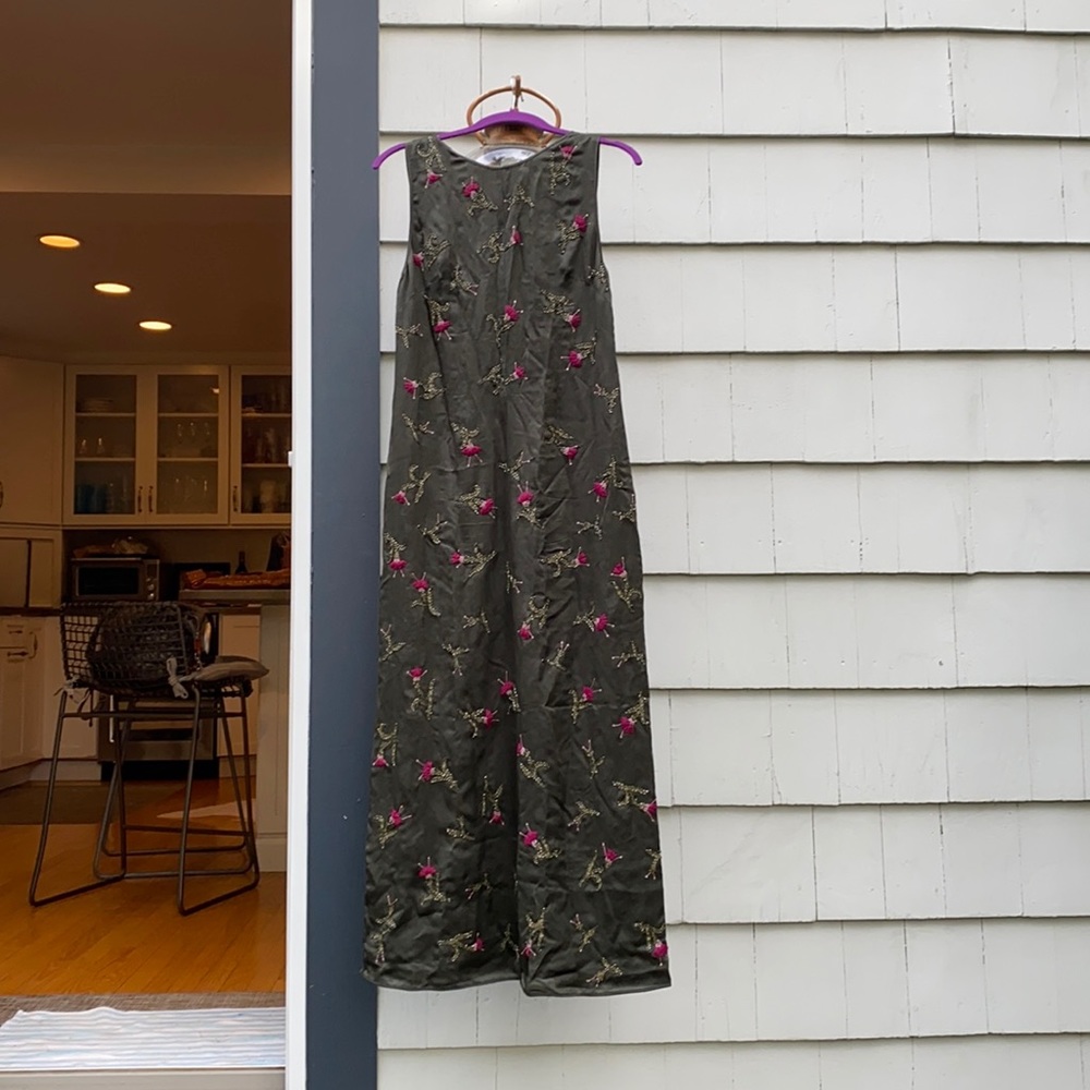 Vintage dark green silk and embroidered Prada evening dress. Size 42 (6/8)